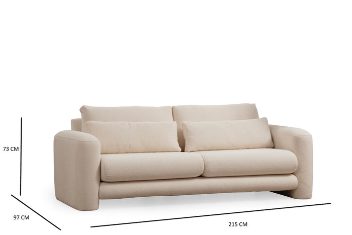 Atelier Del Sofa Sofá 3 Plazas Lily Cream 3 Crema 215x97x73 cm Estructura Madera Respaldo Espuma y Pluma